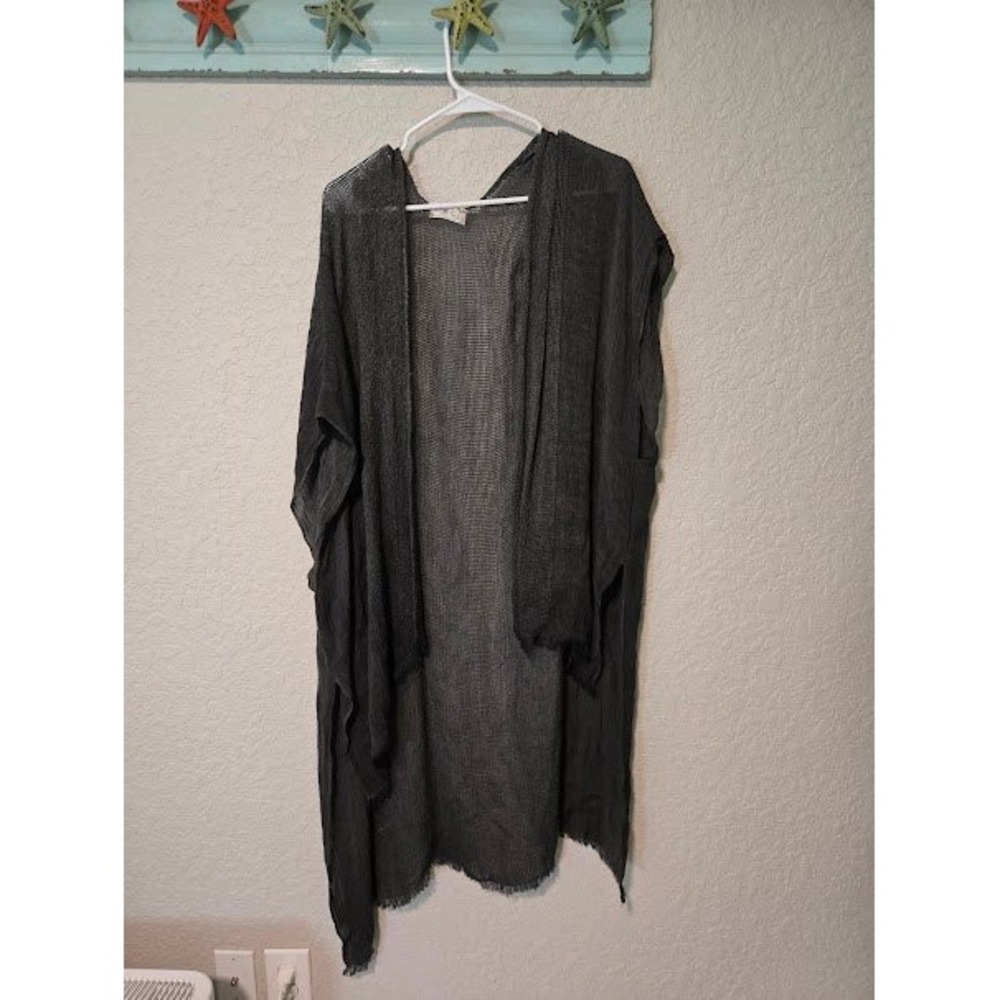 Free People Womens Charcoal Grey Sheer Knit Open Front Cardigan Boho Wrap OS